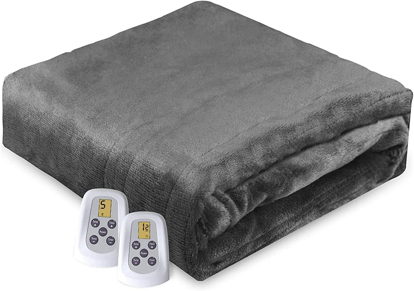 Heynemo Electric Blanket 90" x 84" Queen Size Heated Blanket, Dual Controllers 10 Heat Settings Auto-off Timer, Grey