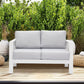 Superjoe Outdoor 2-Seat Patio Aluminum Loveseat Sofa Couch Furniture with Light Grey Cushions, White