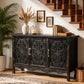 Heynemo Vintage Sideboard Buffet Cabinet with 3 Carved Doors and Adjustable Shelves, Wood Credenza for Kitchen, Dining Room, Living Room, Bedroom, Black