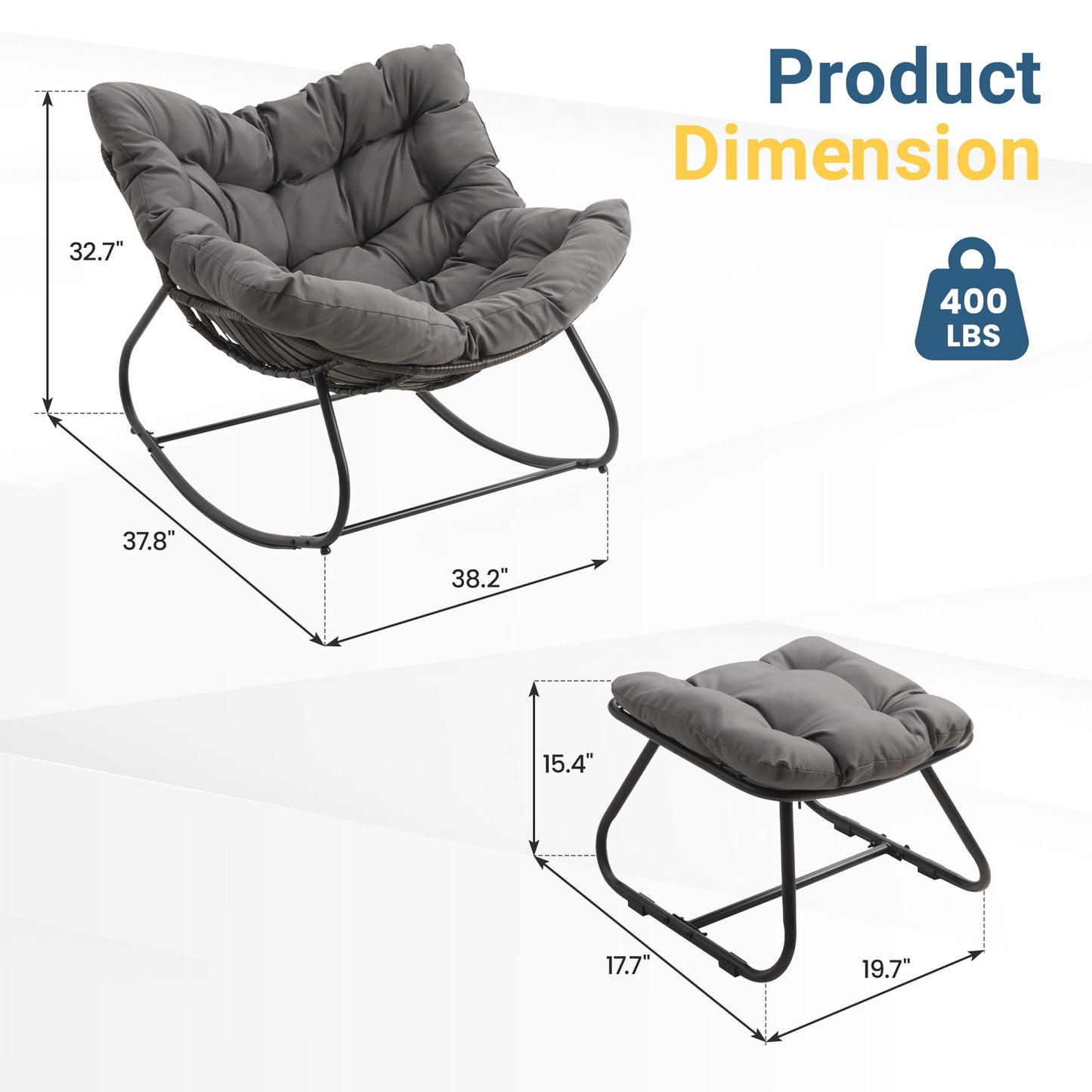 Heynem Patio Rocking Papasan Chair with Ottoman for Outdoor and Indoor, Outdoor Wicker Rocking Egg Chair with Cushion for Porch£¬Garden£¬Living Room