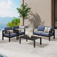 Heynemo Superjoe 4 Pcs Outdoor Aluminum Furniture Set All-Weather Patio Sectional Chat Sofa Conversation Set Loveseat Coffee Table Black Frame Blue Cushion