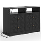 May in Color Large Nightstand with 2 Drawers, Modern Side Table with Charging Station and Diamond Carvings, Accent End Table for Living Room, Bedroom, Entryway, Black, Set of 2