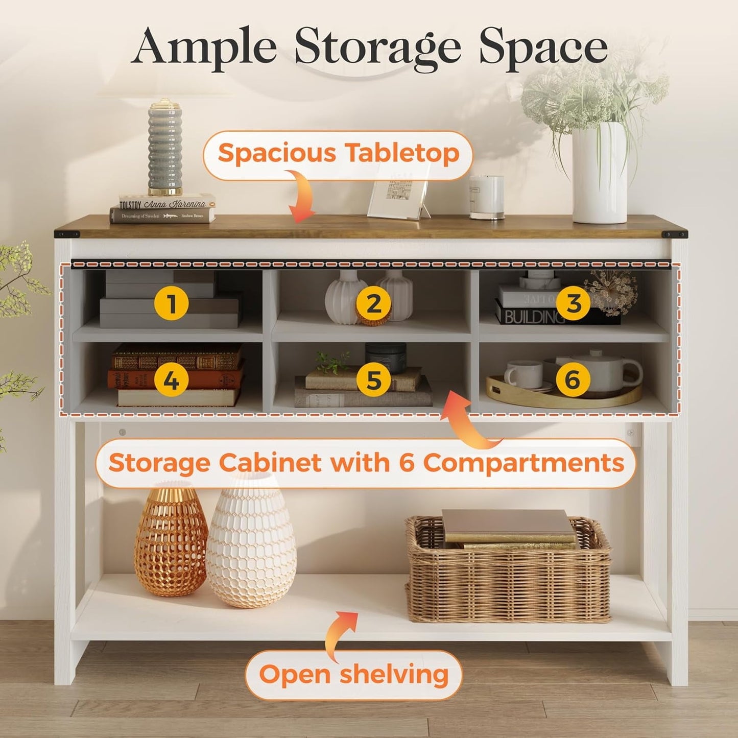 May in Color 46" Entryway Table with Storage, Farmhouse Console Table, for Hallway, Living Room,White and Rustic Oak
