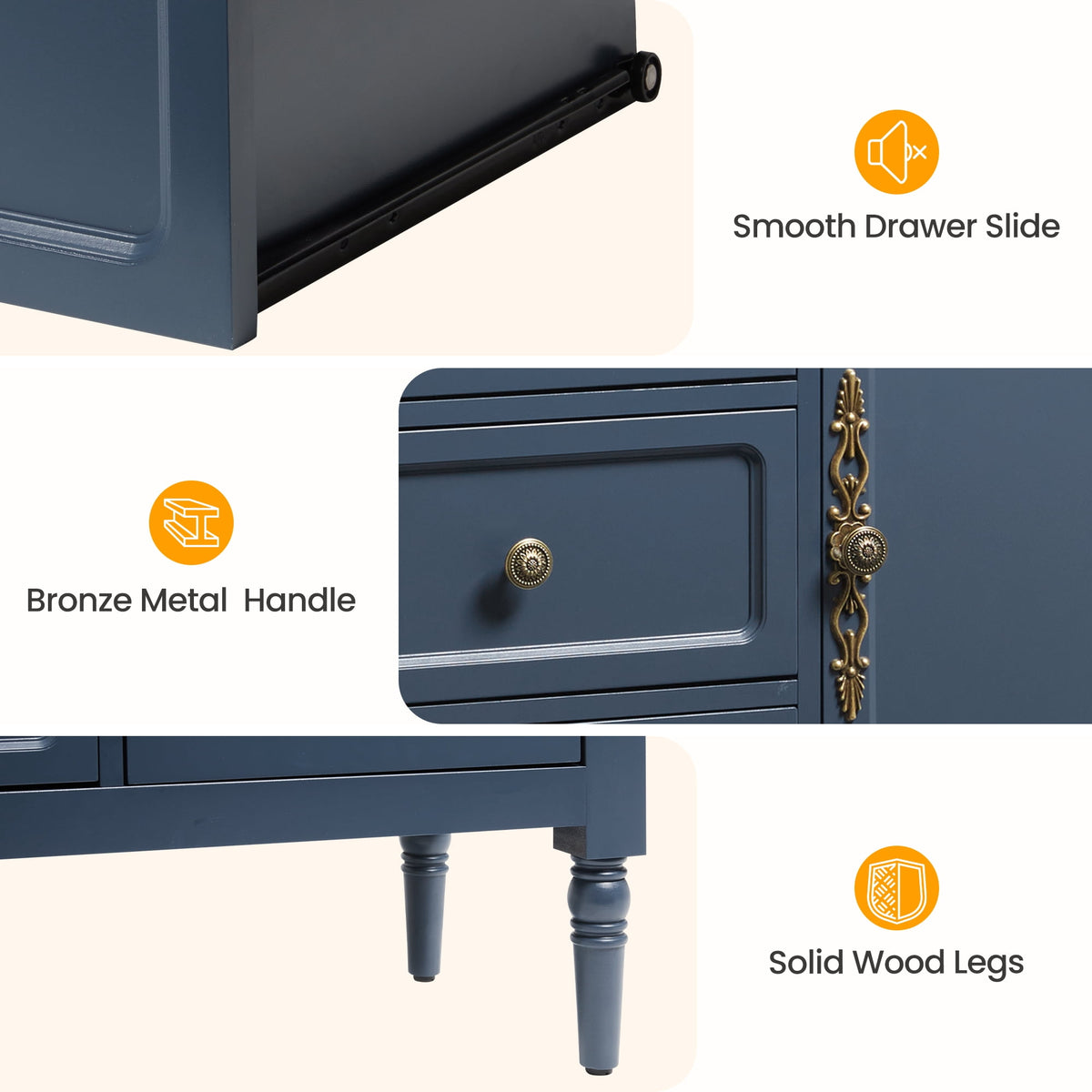 Heynemo Buffet Sideboard with 2 Doors & 3 Drawers, Storage Cabinet with Adjustable Shelves for Living Room, Dining Room, Blue