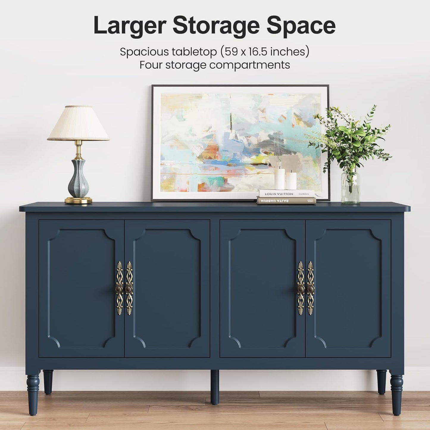 May in Color Console Cabinet, 58'' Wood Sideboard Buffet Cabinet, for Entryway, Living Room, Bedroom, Dining Room, Blue