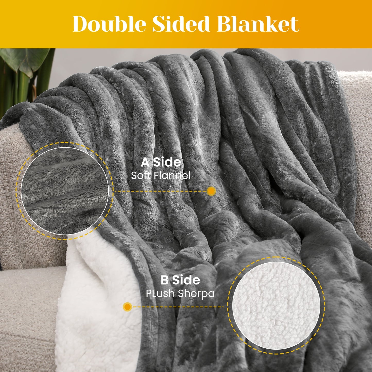 Mayincolor Electric Heated Blanket, 84" x 62" Twin Size Electric Blanket with 10 Heating Levels and 12 Hours Auto-Off, Soft Flannel and Sherp Blanket with ETL & FCC Certification, Grey