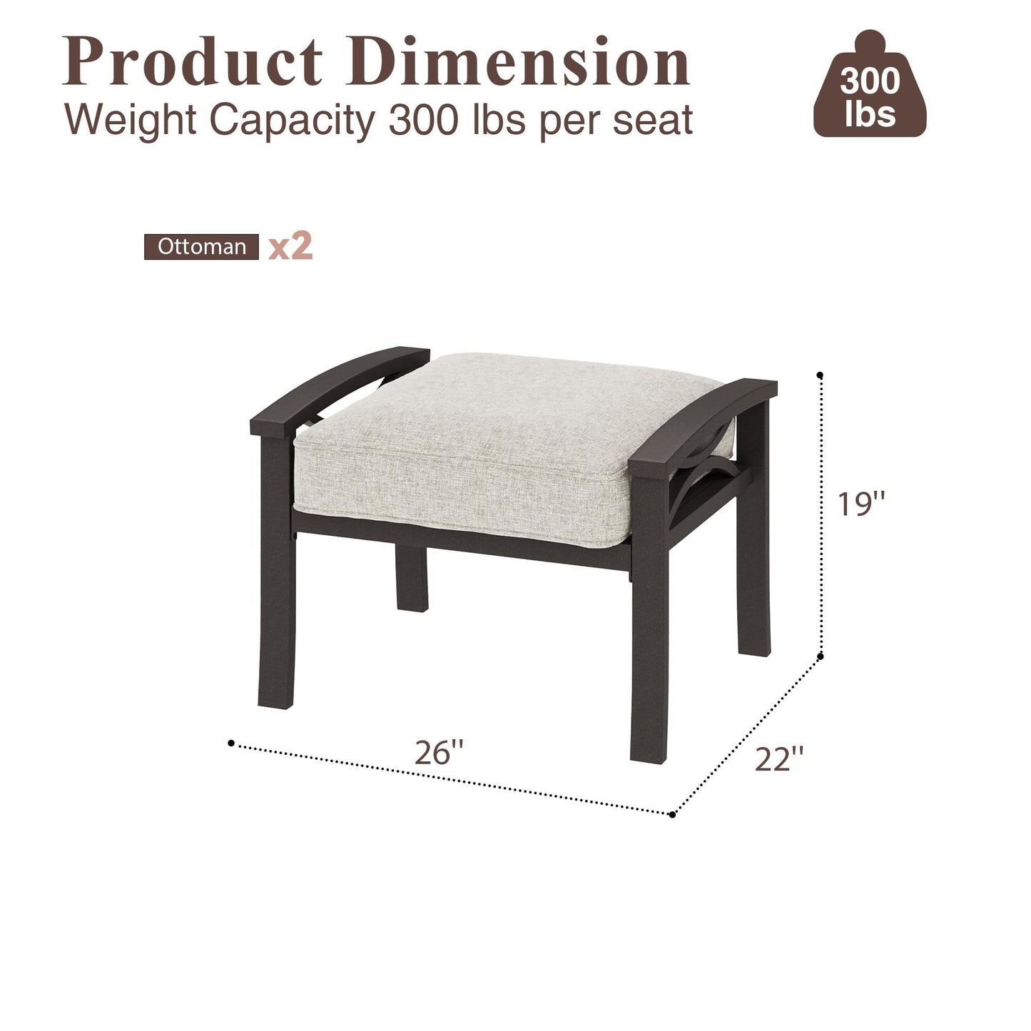 Heynemo Durable Iron Patio Footstool with Cushions ¨C Stable, Weather-Resistant Outdoor Ottoman for Relaxation & Extra Seatin, Black