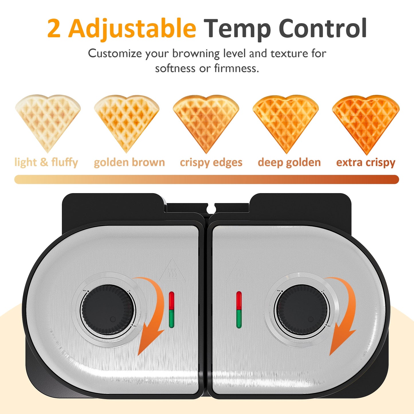 Heynemo Double Waffle Maker with Adjustable Temp, Heart Waffle & Classic Waffle Iron
