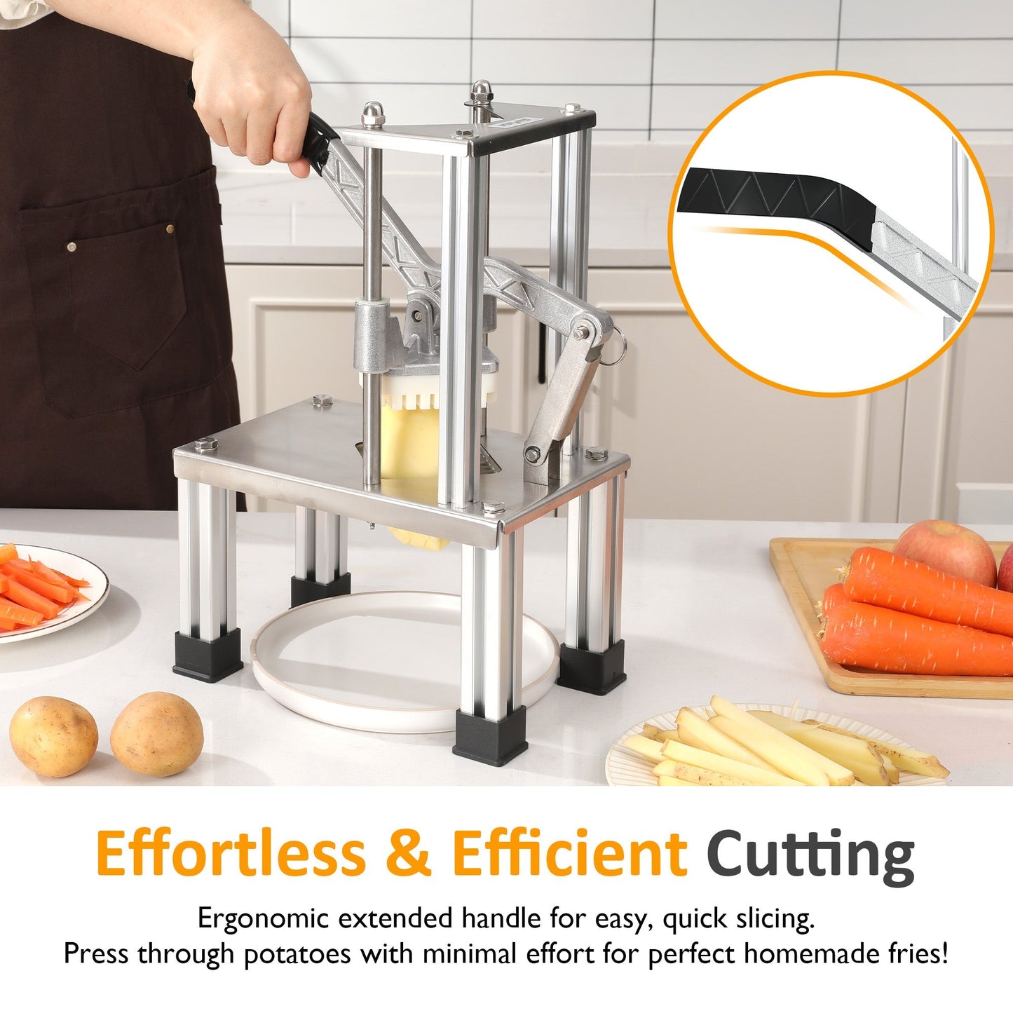 Heynemo French Fry Cutter Heavy Duty, Commercial Potato Slicer with 2 Blades (1/2" & 3/8"), Stainless Steel for Home & Restaurant