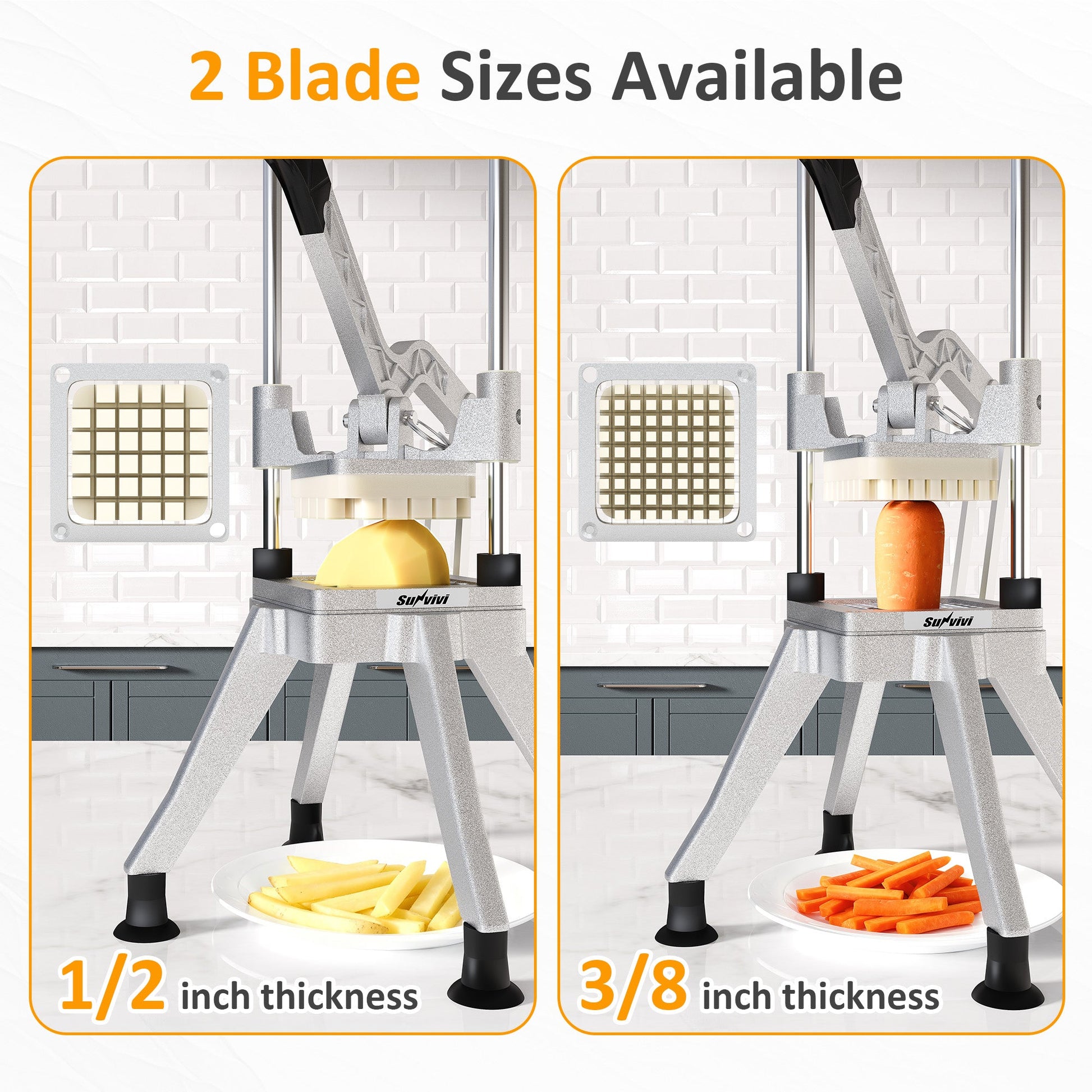French Fry Cutter with 1/2 Inch and 3/8 Inch Blades Stainless Steel