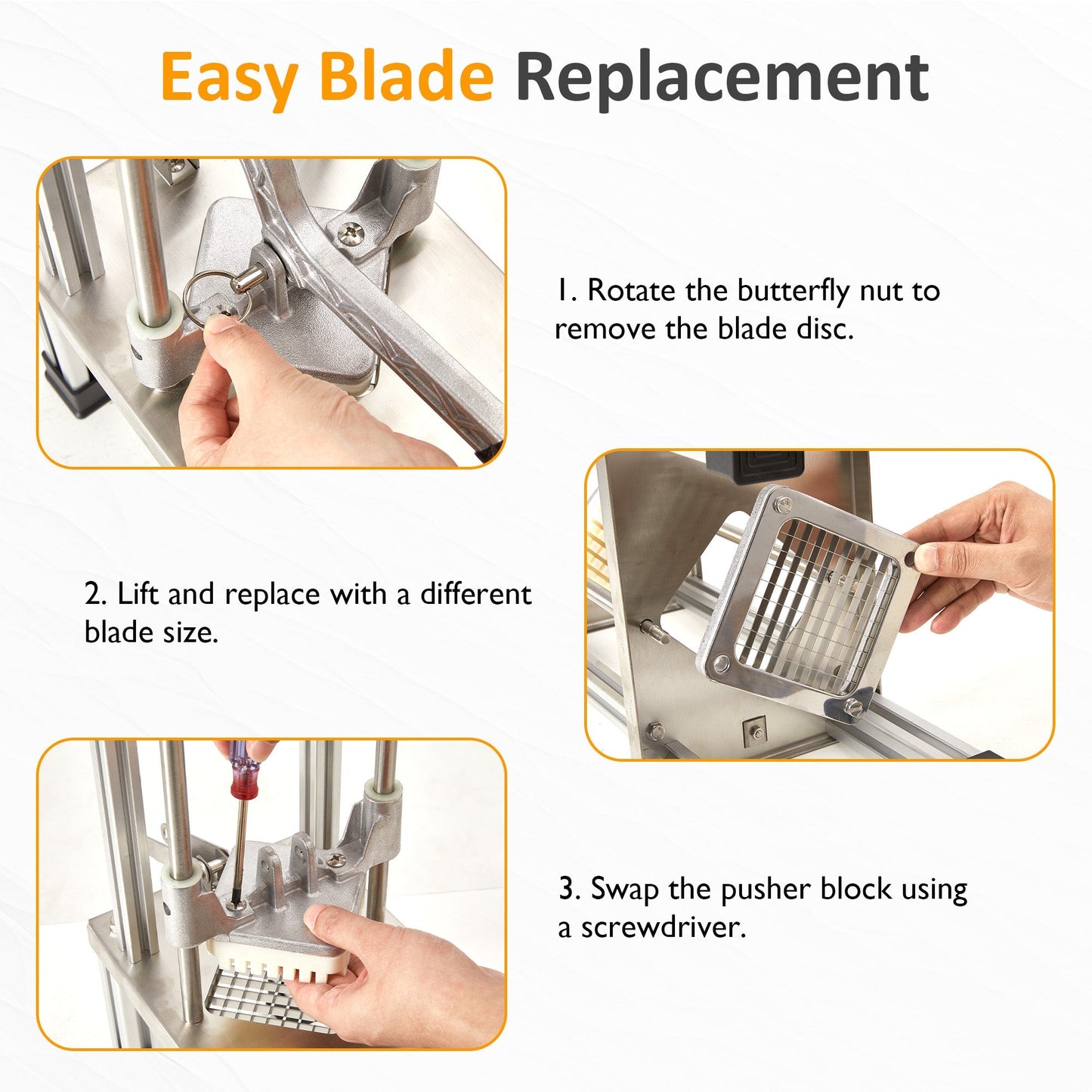Heynemo French Fry Cutter Heavy Duty, Commercial Potato Slicer with 2 Blades (1/2" & 3/8"), Stainless Steel for Home & Restaurant