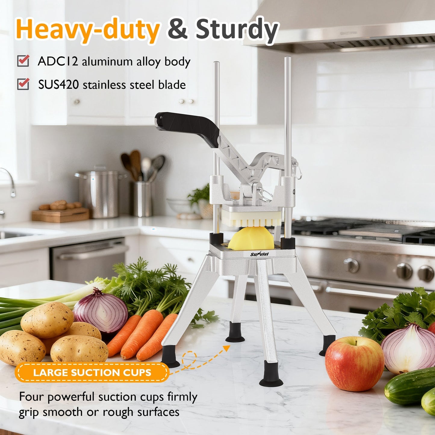 French Fry Cutter with 1/2 Inch and 3/8 Inch Blades Stainless Steel