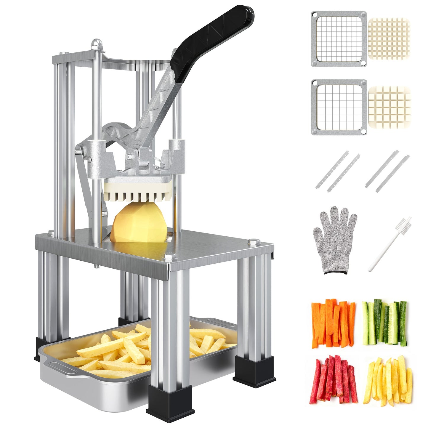 Heynemo French Fry Cutter Heavy Duty, Commercial Potato Slicer with 2 Blades (1/2" & 3/8"), Stainless Steel for Home & Restaurant