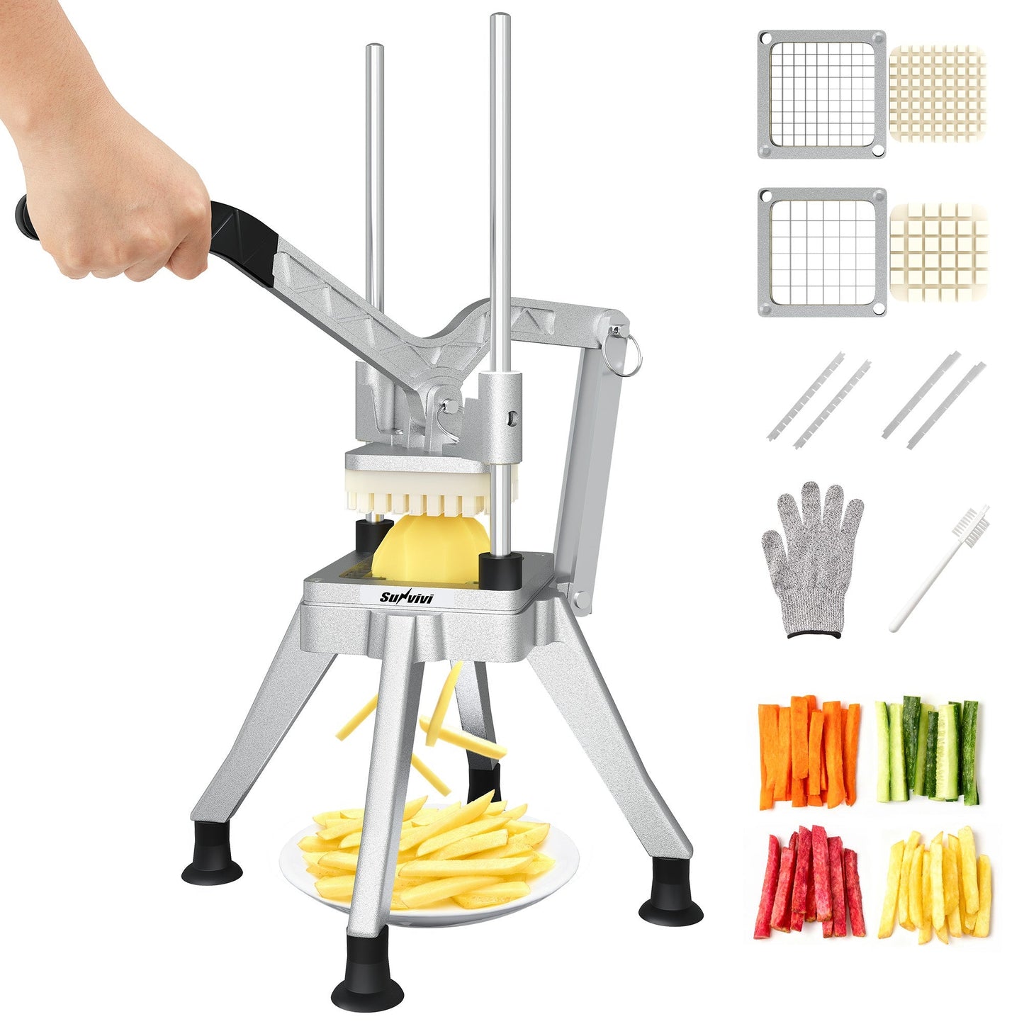 French Fry Cutter with 1/2 Inch and 3/8 Inch Blades Stainless Steel