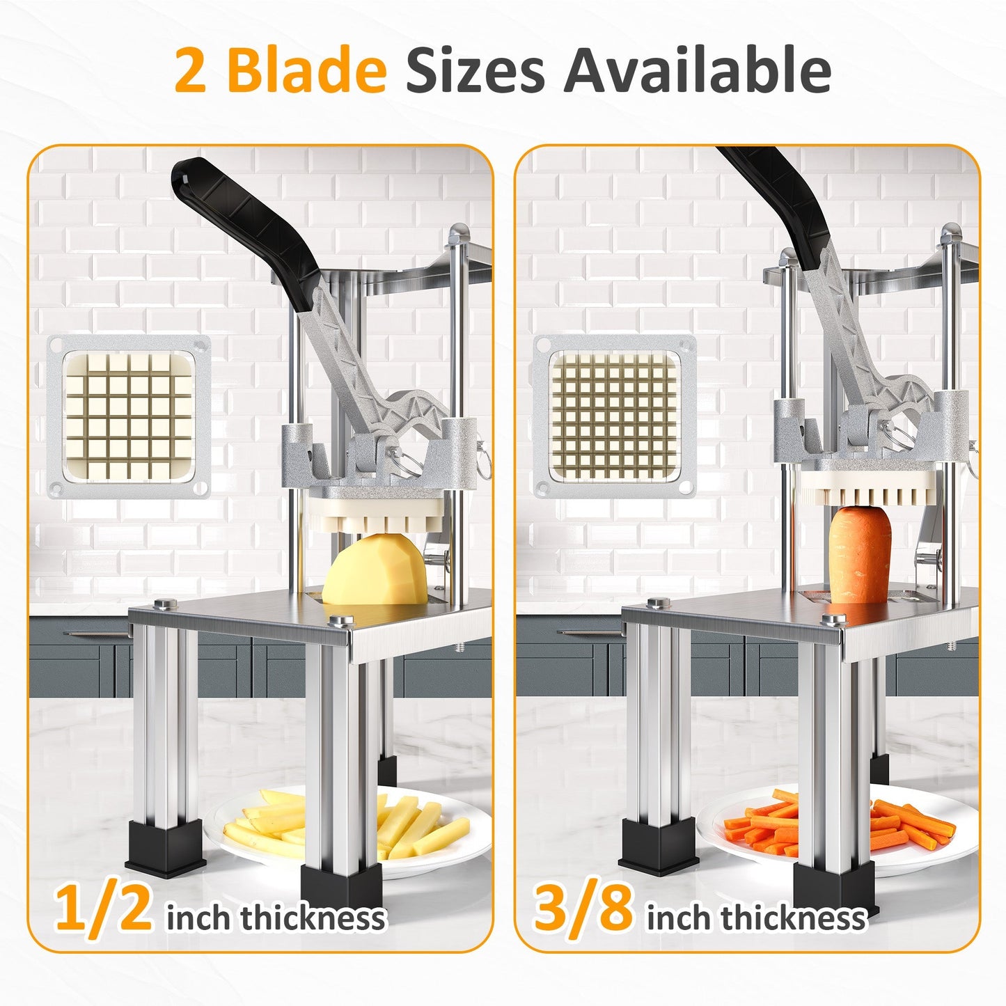 Heynemo French Fry Cutter Heavy Duty, Commercial Potato Slicer with 2 Blades (1/2" & 3/8"), Stainless Steel for Home & Restaurant