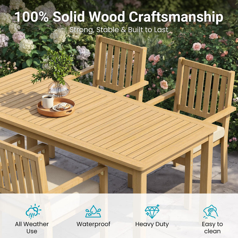 7-Piece Acacia Patio Table and Chairs Set for All-Weather, Outdoor Patio Dining Set with Umbrella Hole and Removable Cushion for 6, Durable Patio Table and Chairs Set for Garden, Heynemo