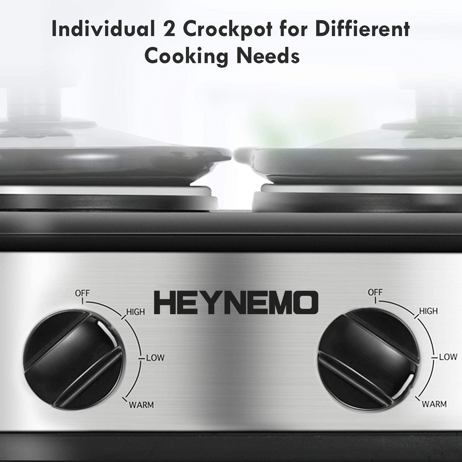 HEYNEMO Double Slow Cooker, Buffet Servers and Warmers, Dual 2 Pot Slow Cooker Food Warmer, Adjustable Temp Dishwasher Safe Removable