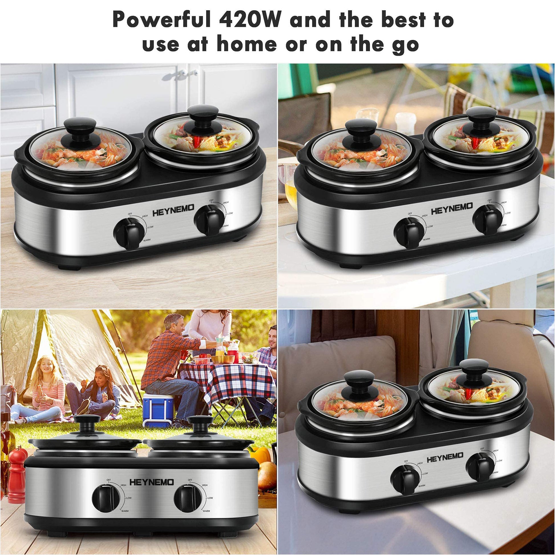 Triple Slow Cooker with 3 Spoons, 3 Pot 1.5 Quart Oval Crockpot