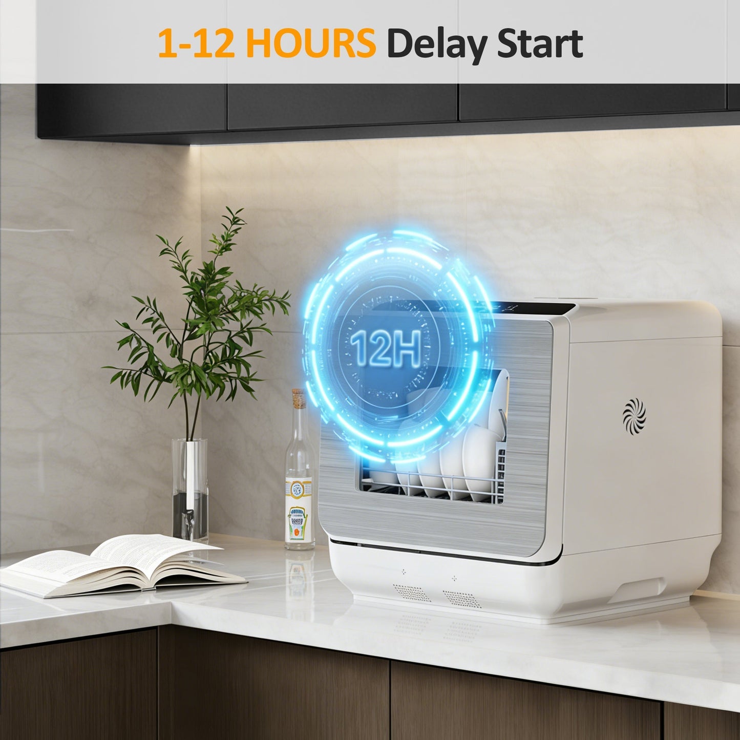 Heynemo Portable Countertop Dishwasher 18", 152oz Built-in Water Tank, 6 Wash Programs, Energy Star, Delay Start for Apartments & RV