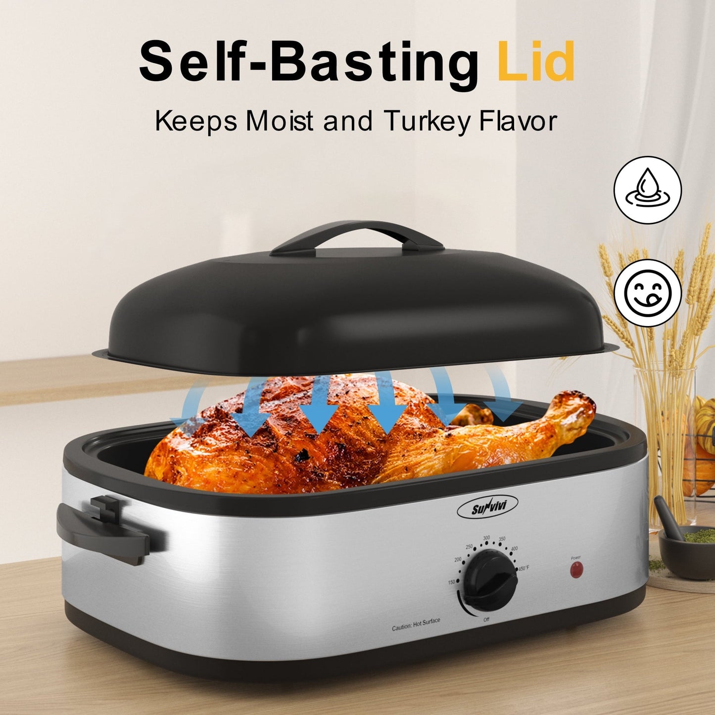 Sunvivi 14-Quart Electric Roaster Oven (without Pan) - Silver - Electric Rotisseries & Roasters