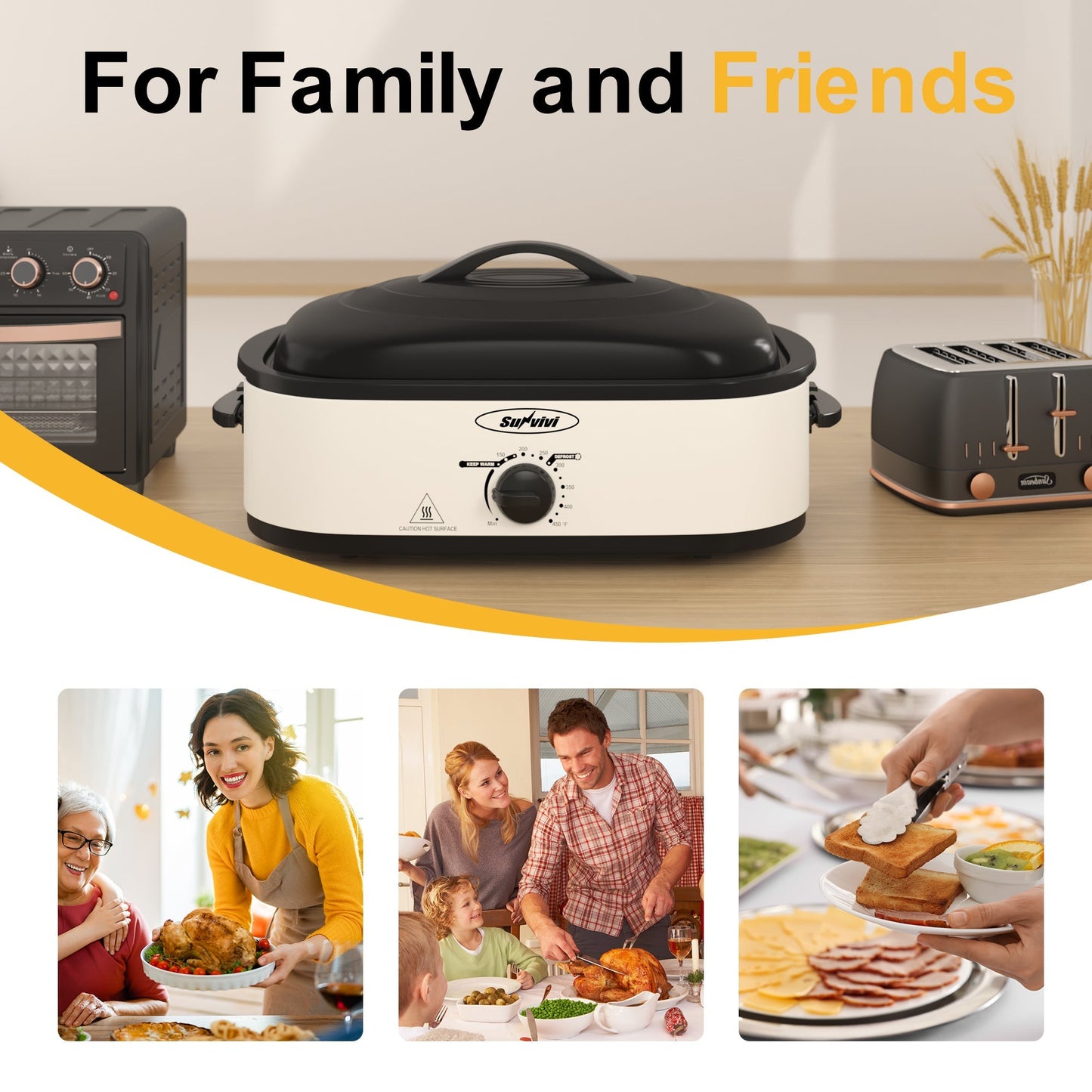 Sunvivi 14 Quart Electric Roaster with Self-Basting Lid