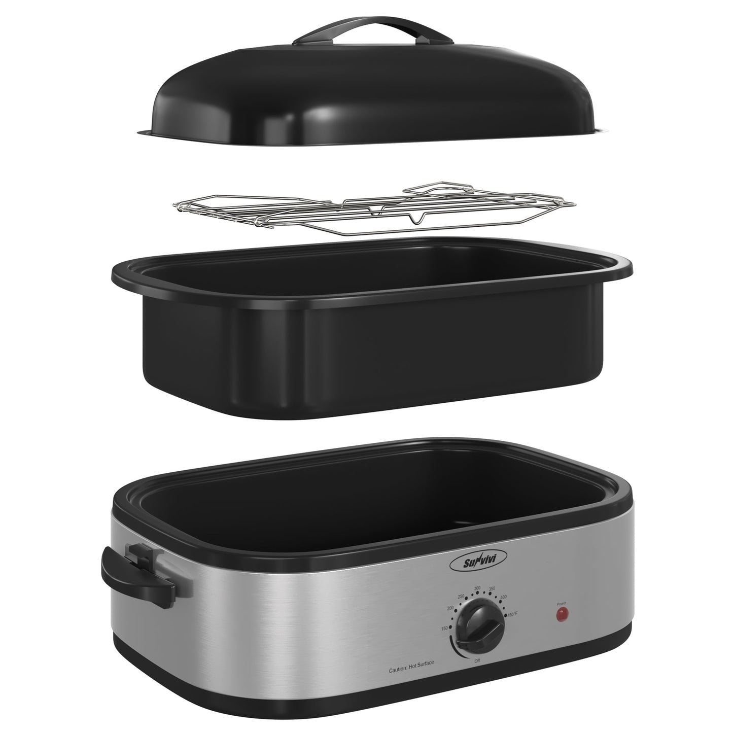 Sunvivi 14 Quart Electric Roaster with Self-Basting Lid - 14 QT / Silver
