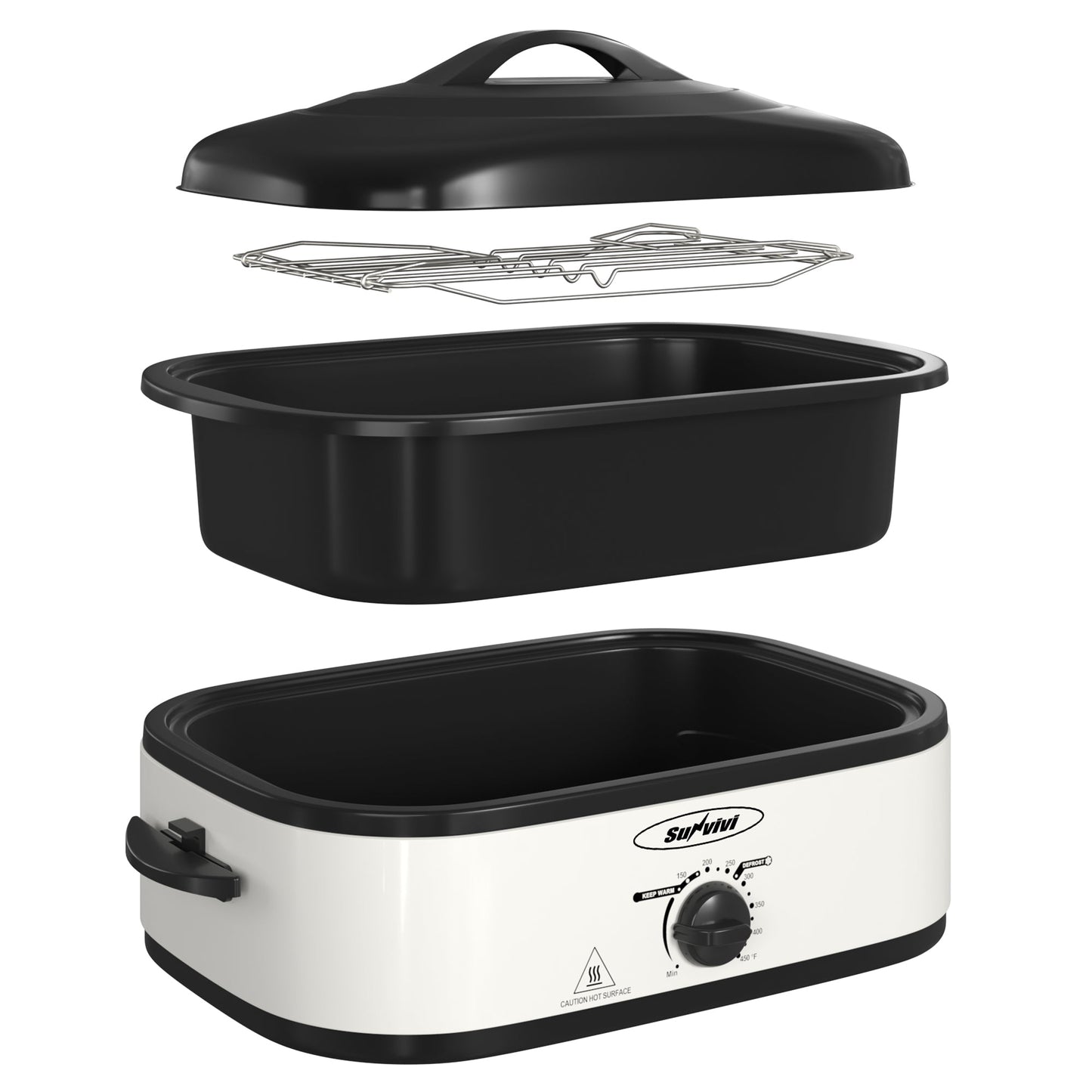 Sunvivi 14 Quart Electric Roaster with Self-Basting Lid - 14 QT / White