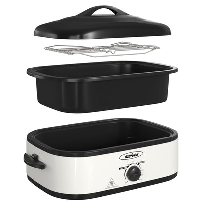 Sunvivi 14 Quart Electric Roaster with Self-Basting Lid - 14 QT / White
