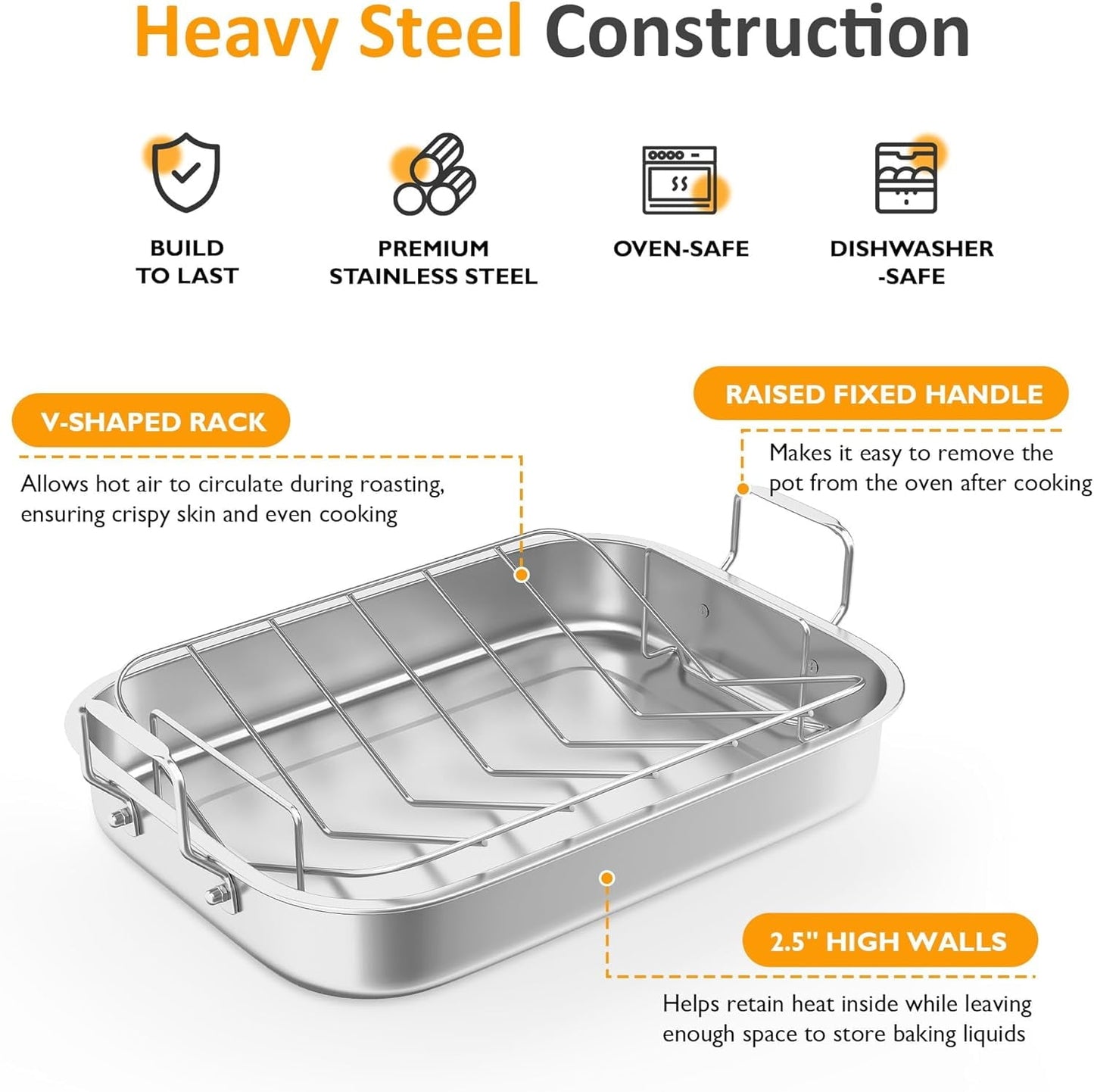Sunvivi 15.6 inch Roasting Pan with V-Shaped Rack