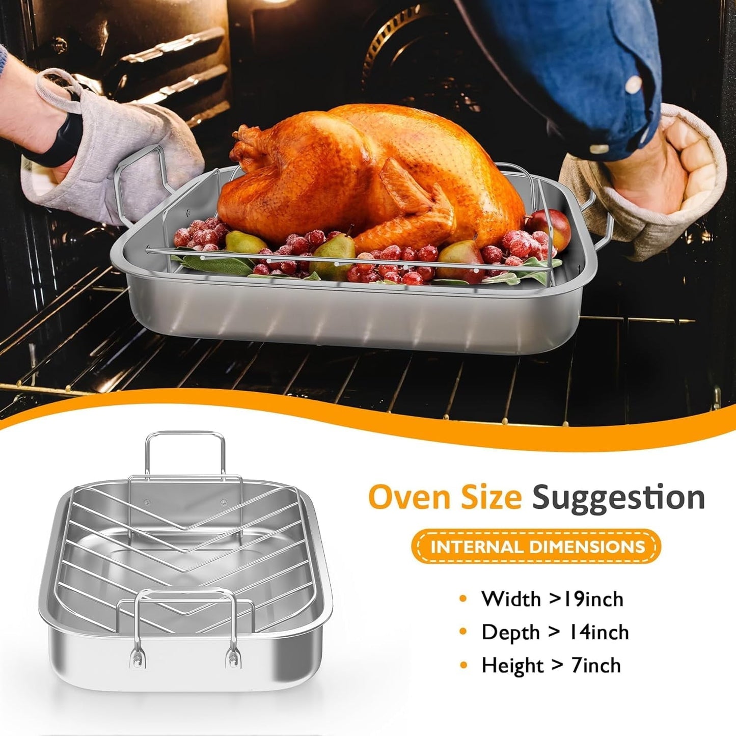 Sunvivi 15.6 inch Roasting Pan with V-Shaped Rack