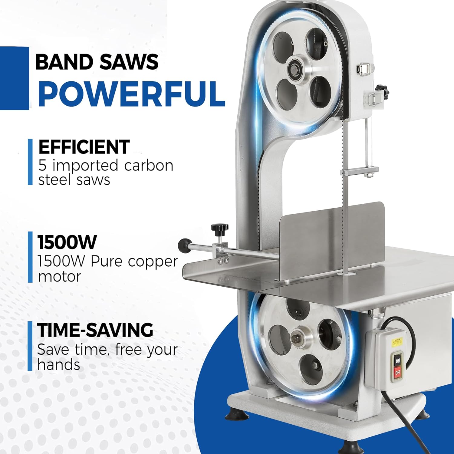 Sunvivi 1500W Electric Meat Bandsaw Bone Sawing Machine 0.16-7.9 Inch Cutting Thickness