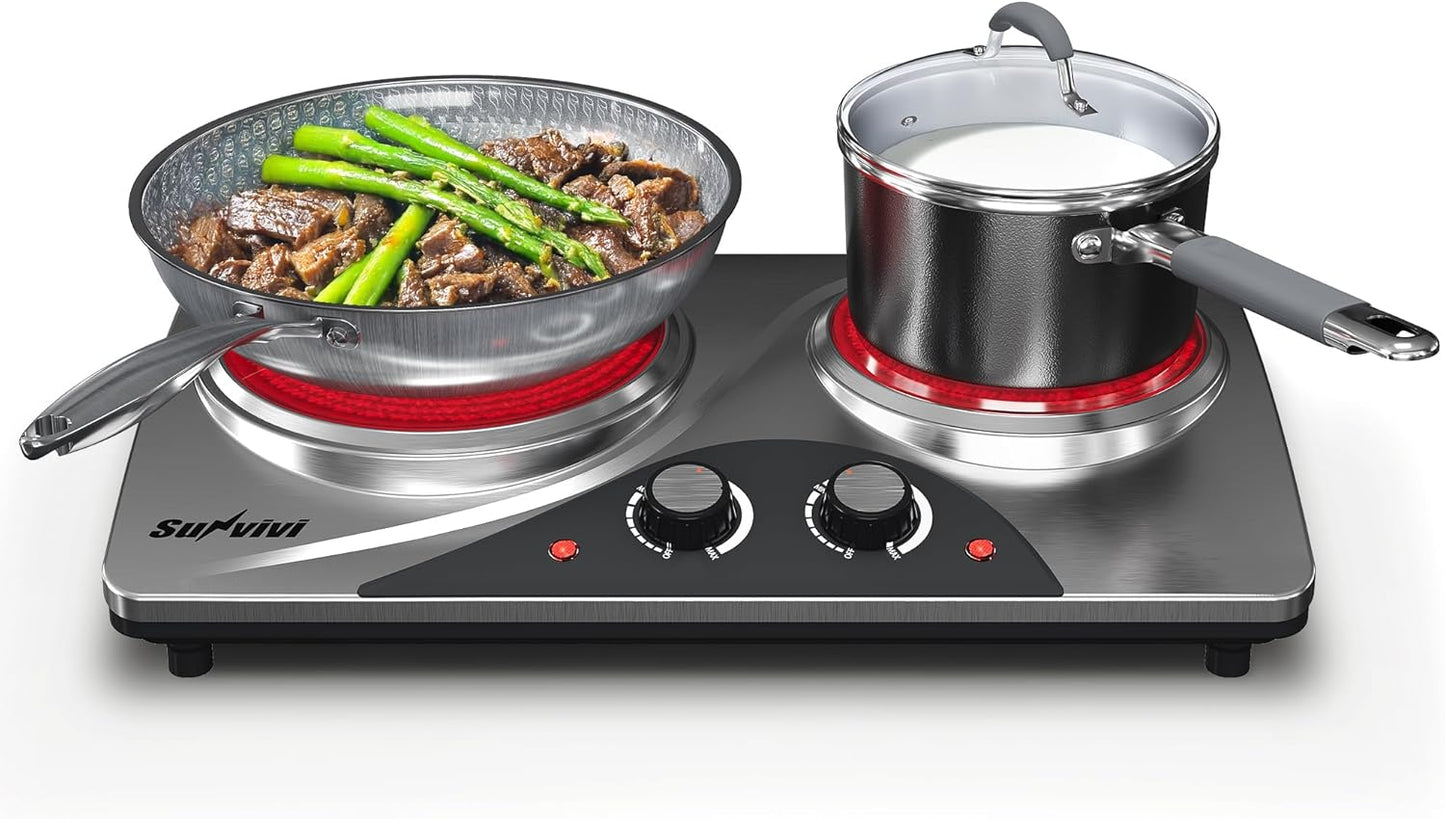 Sunvivi 1800W Dual Burner Portable Electric Ceramic Stove ¡§C Knob Control