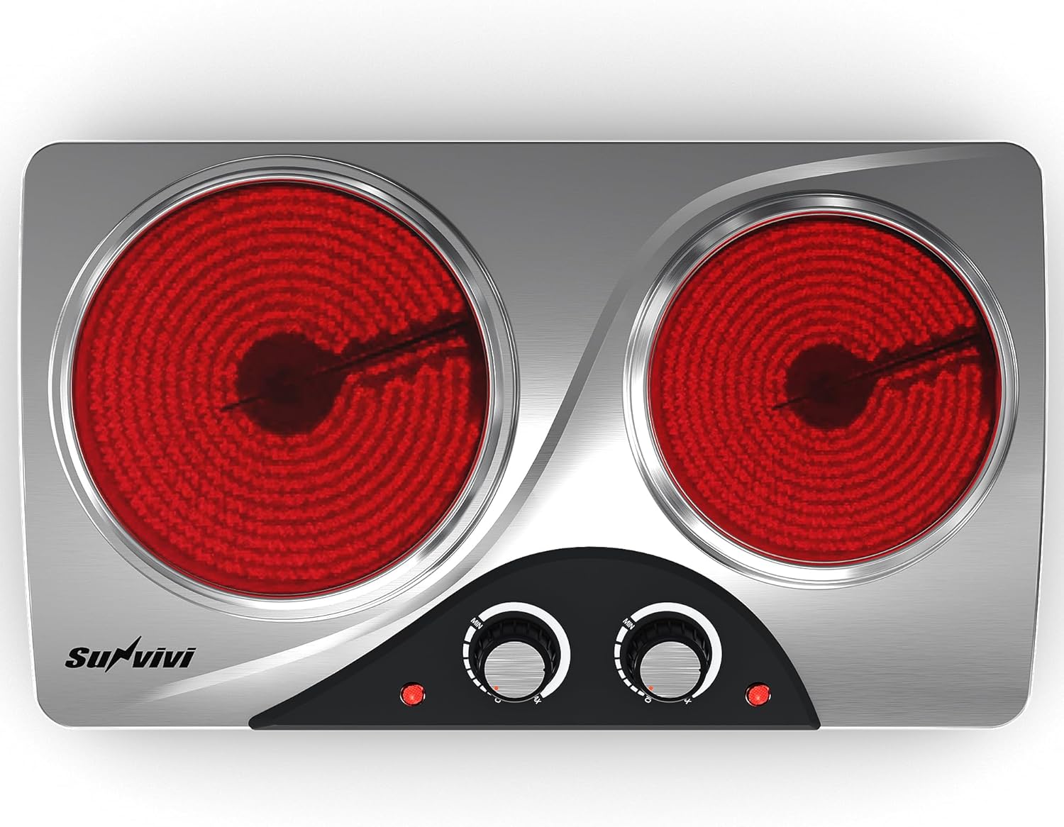 Sunvivi 1800W Dual Burner Portable Electric Ceramic Stove ¡§C Knob Control