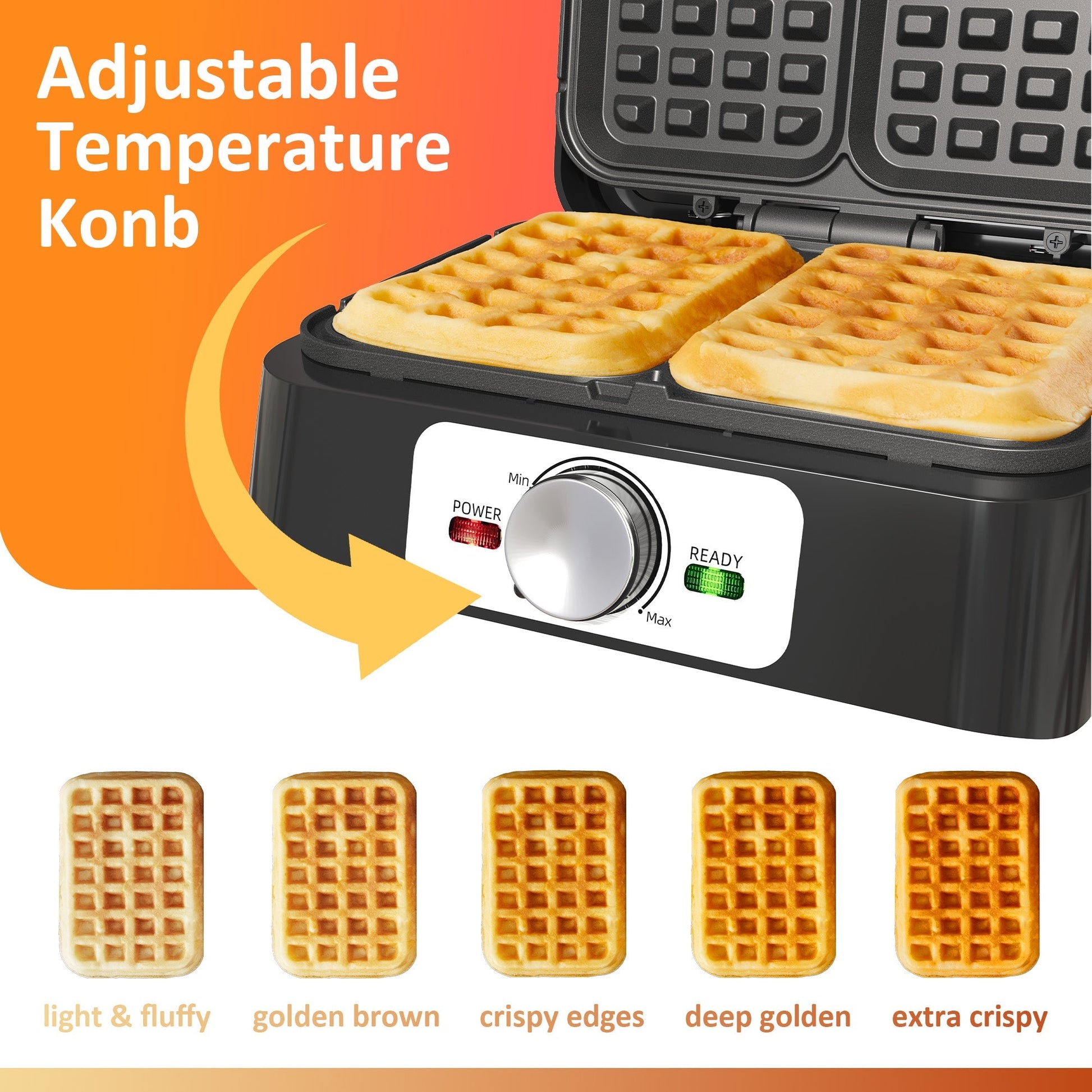 Sunvivi 2 Slices Waffle Maker: Electric Waffle Iron with Adjustable Temperature Control Nonstick Waffle Machine
