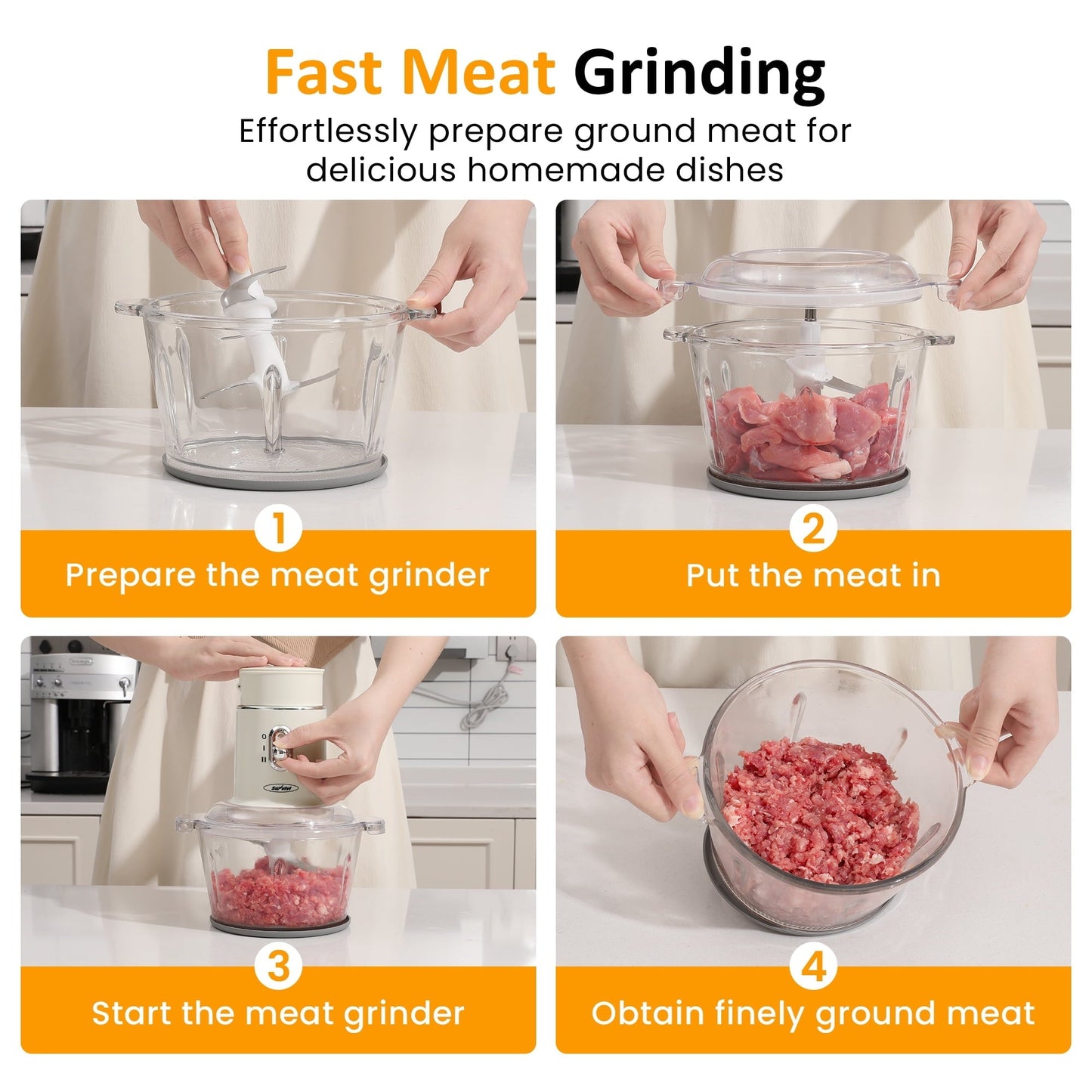 Sunvivi 250W Electric Food Chopper 4 in 1 Food Grinder