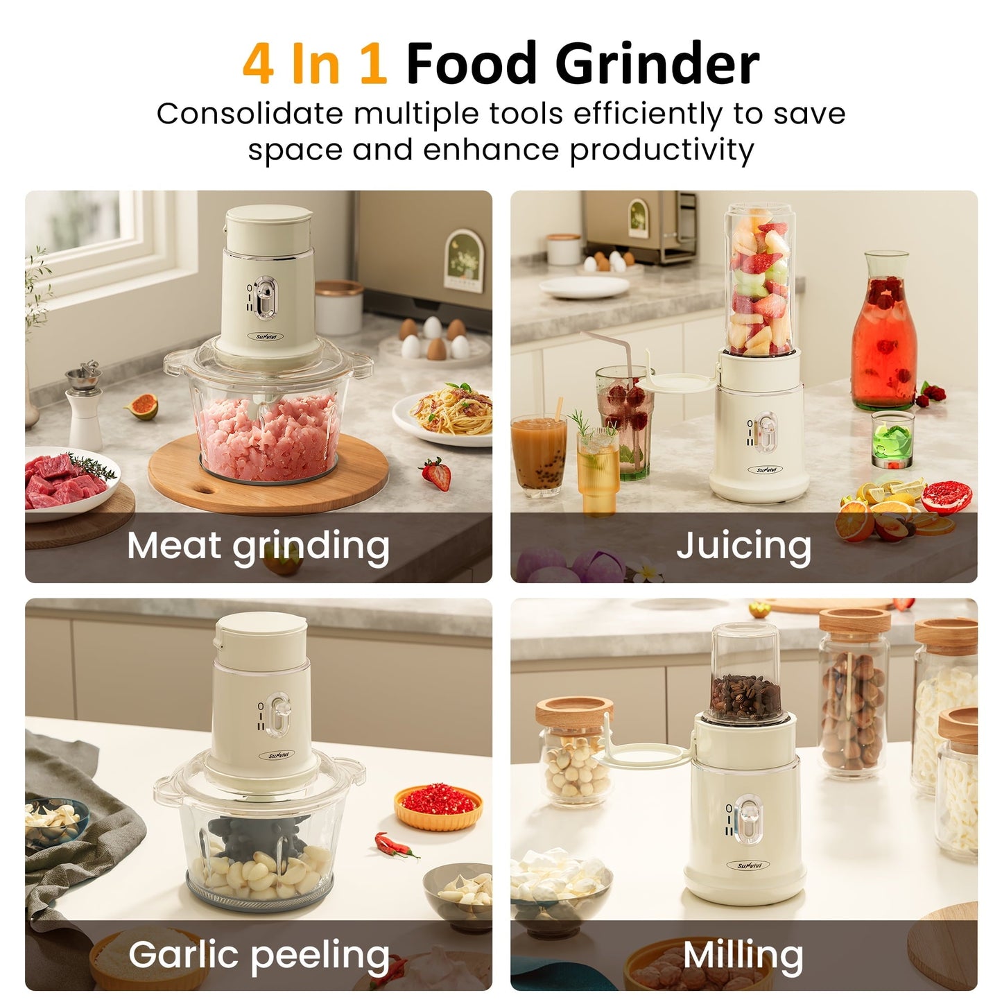 Sunvivi 250W Electric Food Chopper 4 in 1 Food Grinder