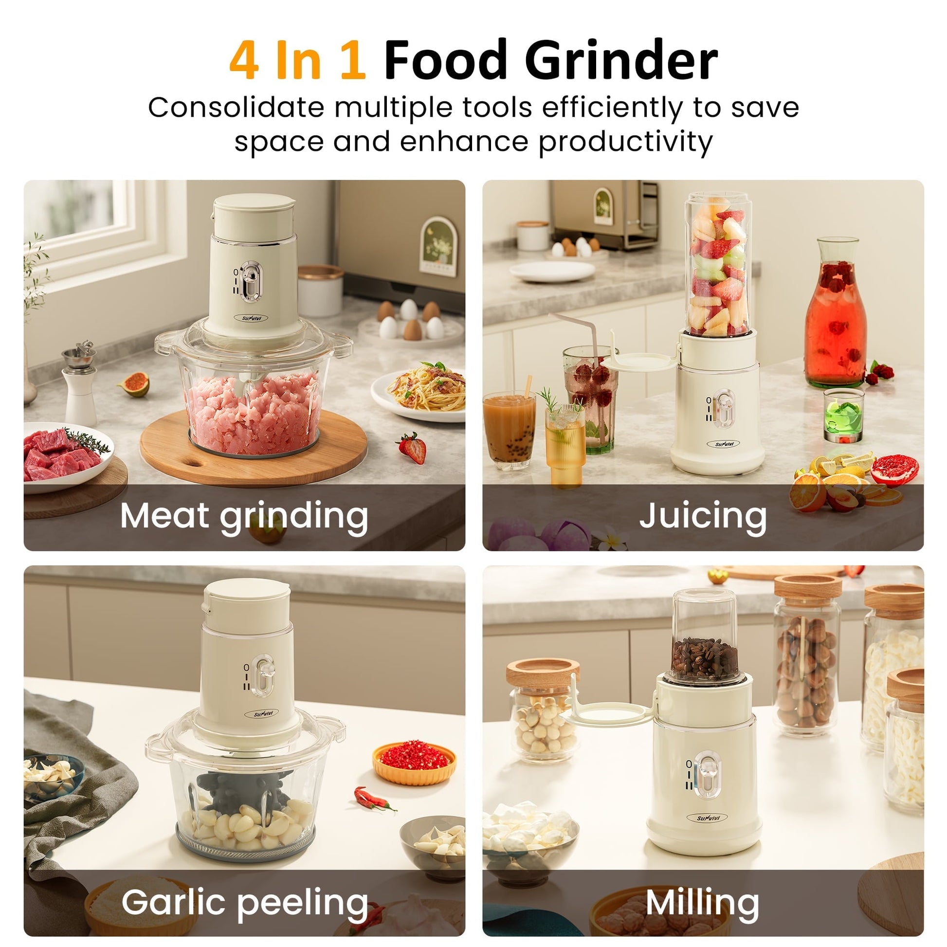 Sunvivi 250W Electric Food Chopper 4 in 1 Food Grinder