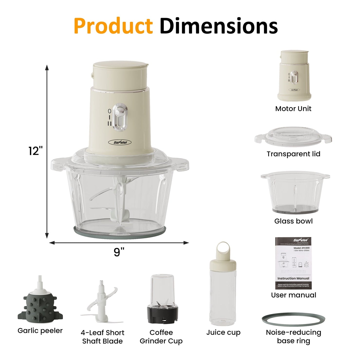 Sunvivi 250W Electric Food Chopper 4 in 1 Food Grinder