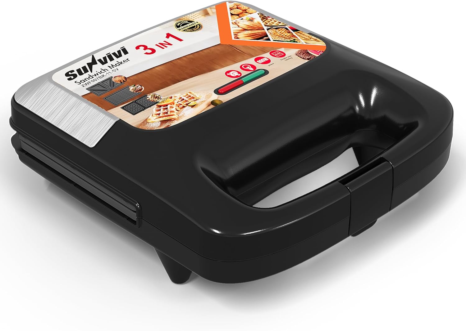 Sunvivi 3 in 1 Electric Sandwich Maker: Panini Press Grill and Waffle Iron Set