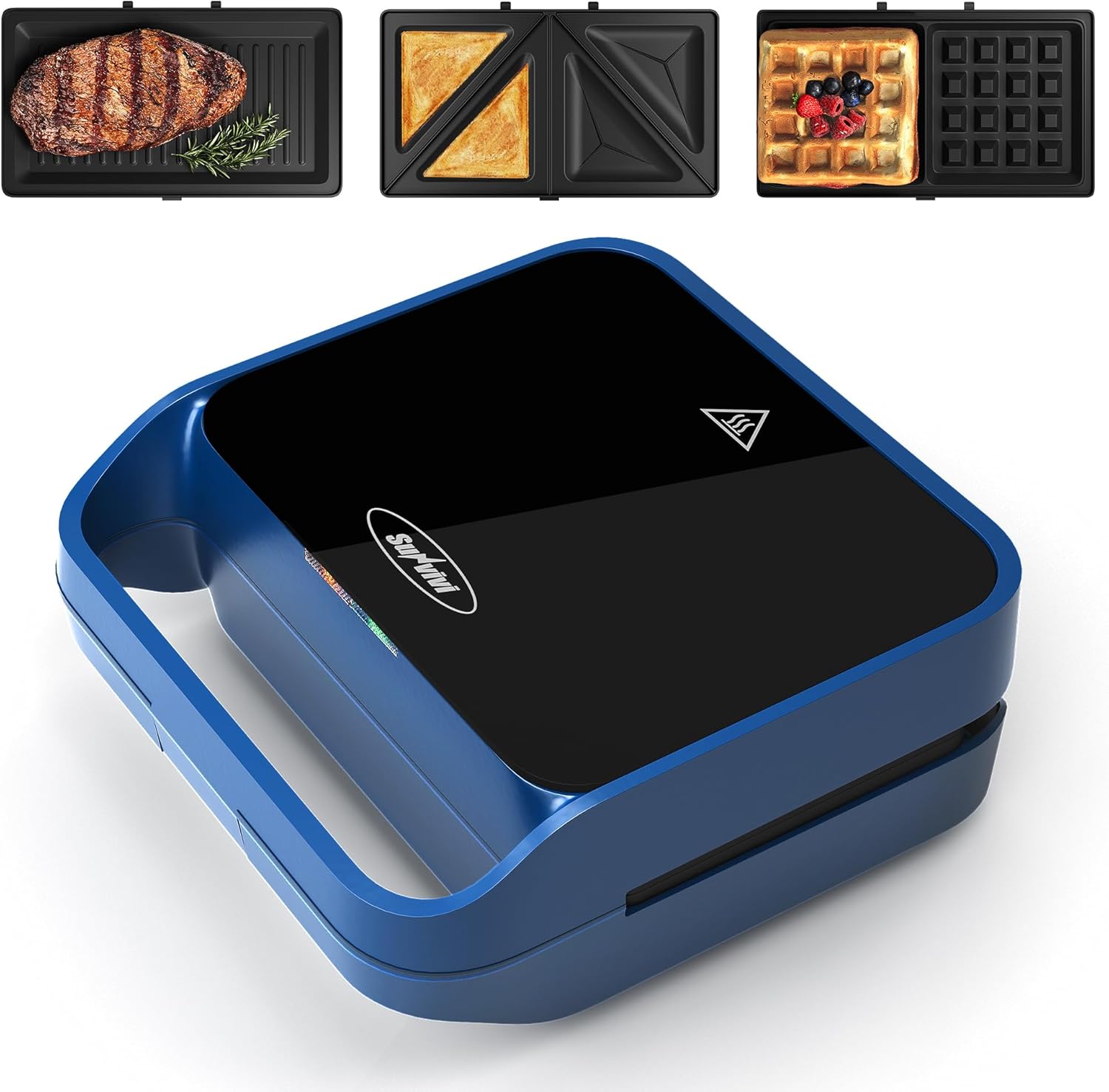 Sunvivi 3 in 1 Sandwich Maker 850W Panini Press Grill with Glass Top - Electric Waffle Makers