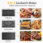 Sunvivi 3 in 1 Sandwich Maker Electric Waffle Maker with Removable Non-stick Plates 800W Panini Press Grill with Glass
