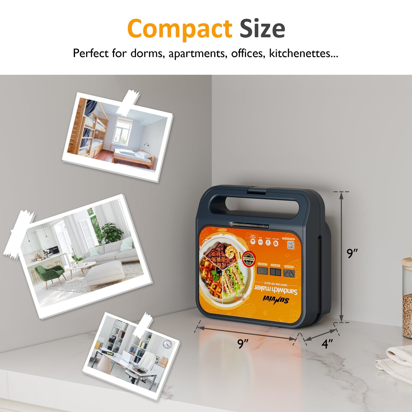 Sunvivi 3 in 1 Sandwich Maker Electric Waffle Maker with Removable Non-stick Plates 1000W Panini Press Grill with Glass