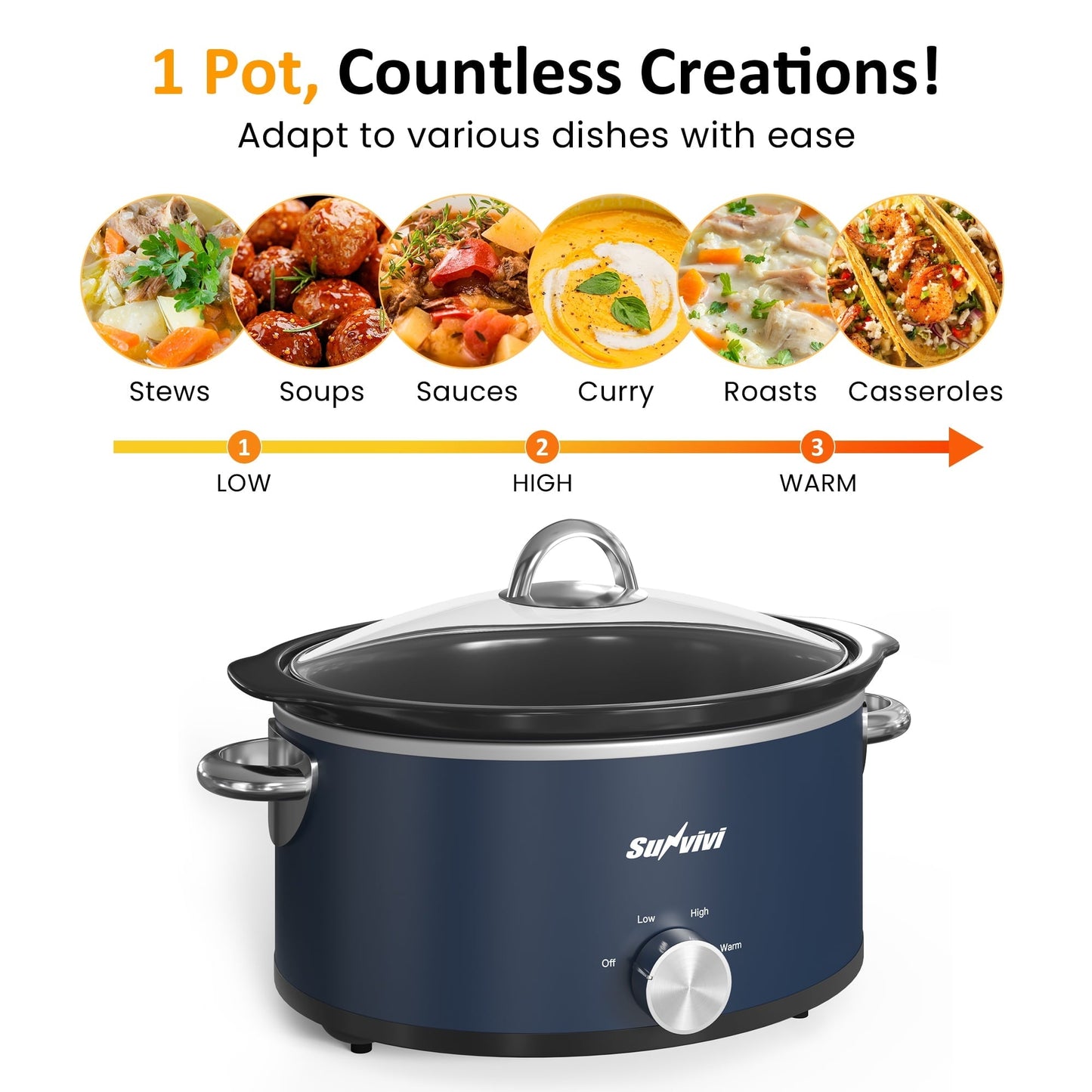 Sunvivi 3QT Compact Slow Cooker & Food Warmer