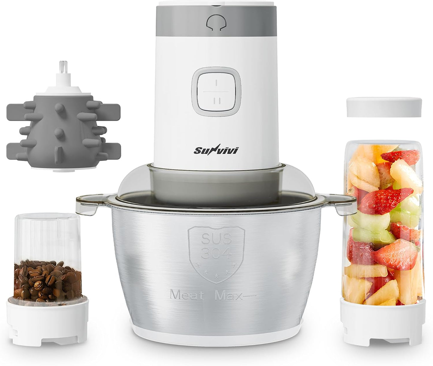 Sunvivi 4-IN-1 Food Processor: Electric Chopper for Meat Grinder Vegetable Chopper Juicer Garlic Peeler & Coffee