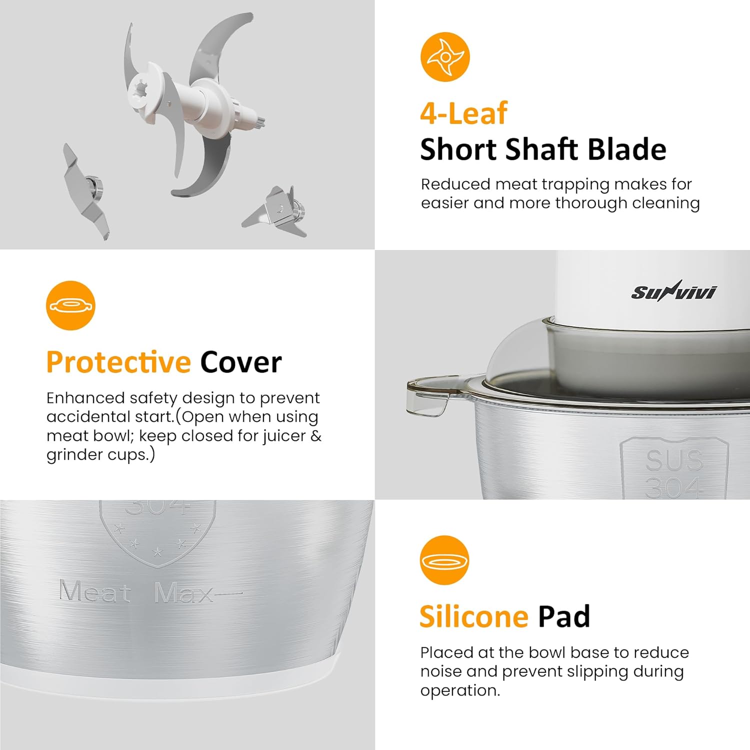 Sunvivi 4-IN-1 Food Processor: Electric Chopper for Meat Grinder Vegetable Chopper Juicer Garlic Peeler & Coffee