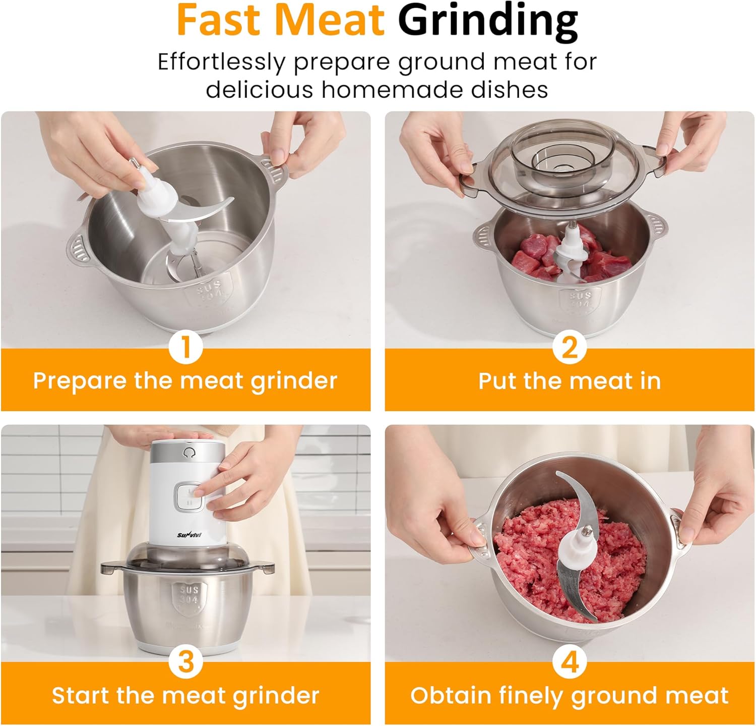 Sunvivi 4-IN-1 Food Processor: Electric Chopper for Meat Grinder Vegetable Chopper Juicer Garlic Peeler & Coffee