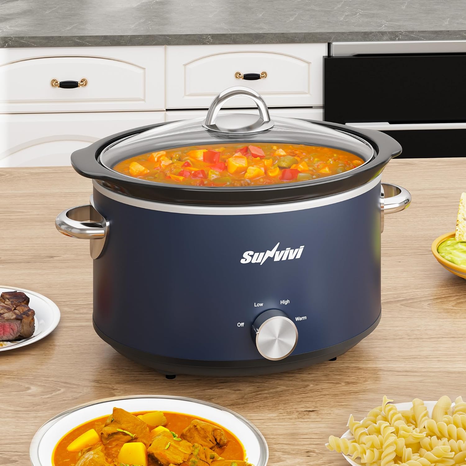 Sunvivi 4 Quart Slow Cooker & Mini Food Warmer - Blue - Slow Cookers