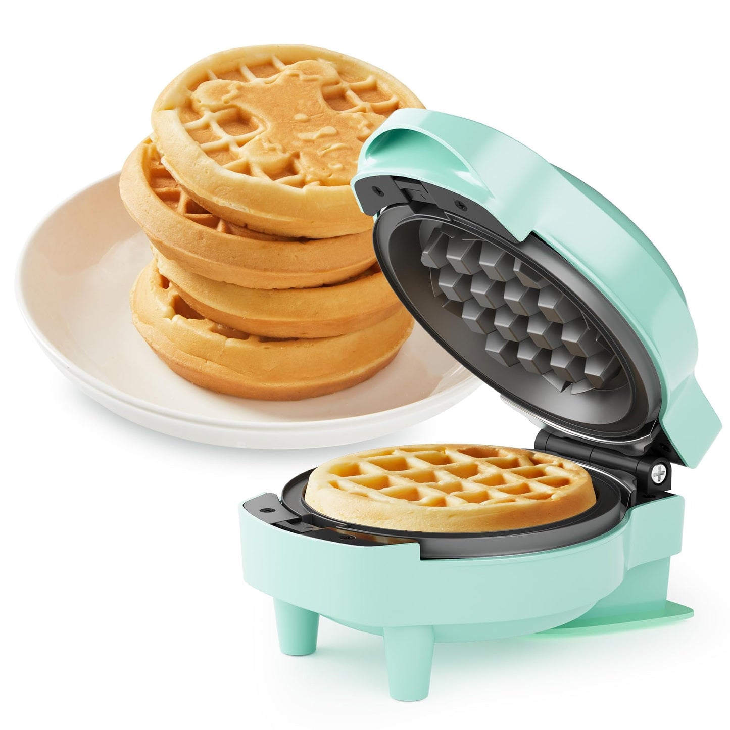 Sunvivi 6 in1 Mini Waffle Maker 4?¡À Waffle Iron with Removable Non-stick Plates Perfect Mini Waffle Maker for Kids