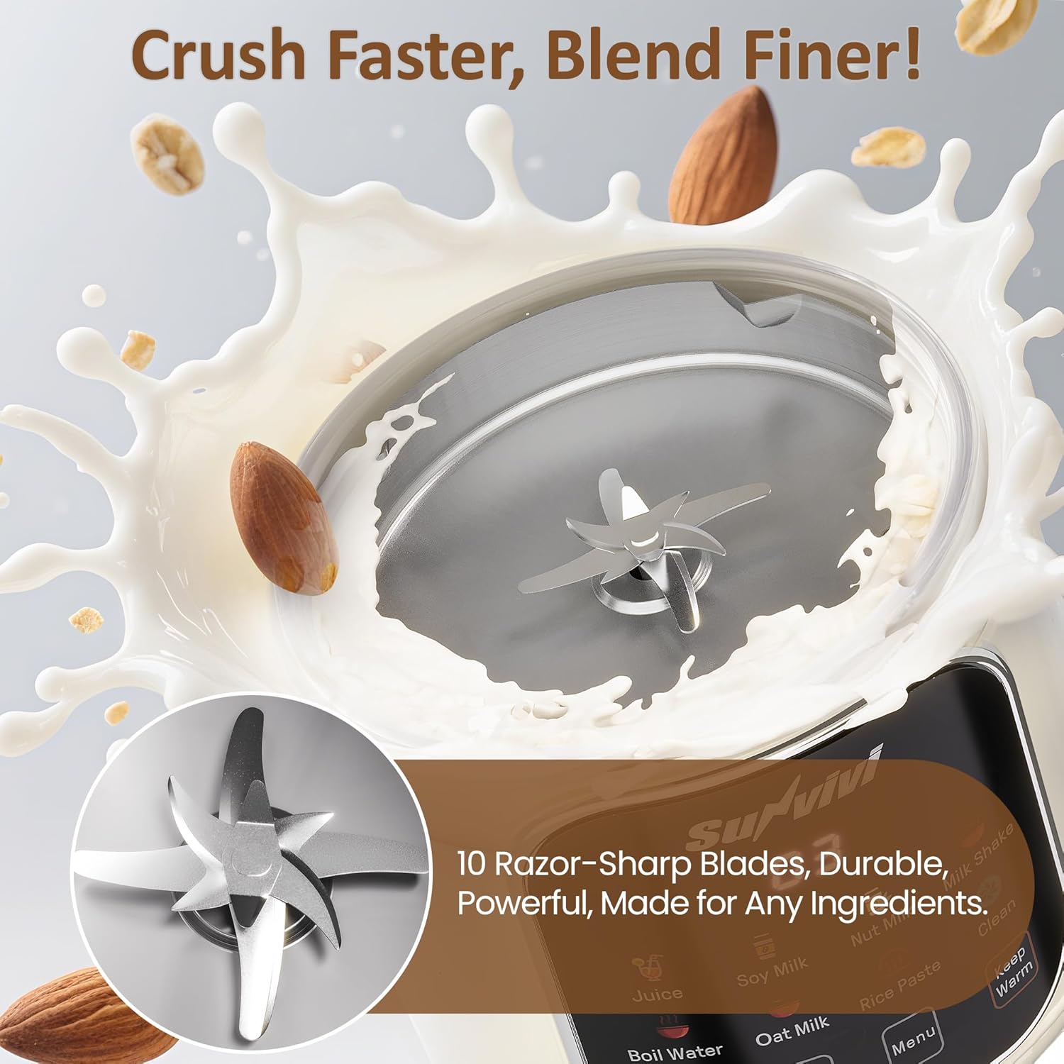Sunvivi 8 in 1 Nut Milk Maker Machine: 60oz Soy Milk Maker