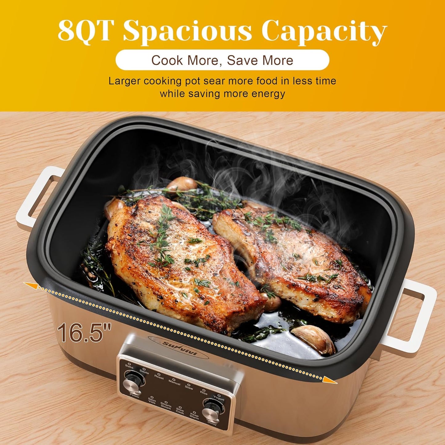 Sunvivi 8 Quart Slow Cooker Roaster Oven 12 in 1 Programmable Multi-Cooker Food Warmer